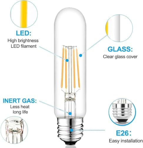5 Inch Edison Bulb, 5000K Daylight White E26 Led Bulb 6W Dimmable, 800LM T10 T9 Bulb Clear Glass Tubular Light Bulbs, AC 120V Equal 80 Watt Bulbs for Chandelier Pendant Wall Light - 9Pack - size: 5 Inch 6W (9 Count)