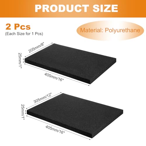 MECCANIXITY 2 Pcs Black Foam Inserts 16"Lx12"Wx1"T & 16"Lx8"Wx1"T - size: 16"Lx12"Wx1"T / 16"Lx8"Wx1"T