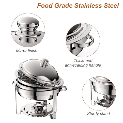 2 Pack 8QT Round Chafing Dish for Buffet Set with Lids, Silver - color: Silver-02