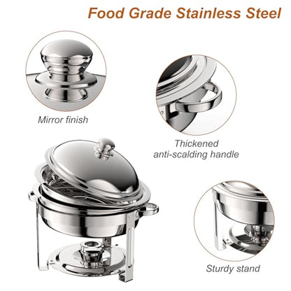2 Pack 8QT Round Chafing Dish for Buffet Set with Lids, Silver - color: Silver-02