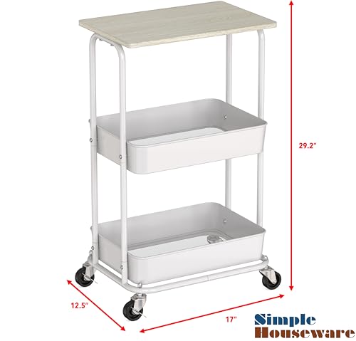 Simple Houseware 2-Tier Rolling Utility Cart Wood Top/Lockable Wheel, Maple - color: Maple