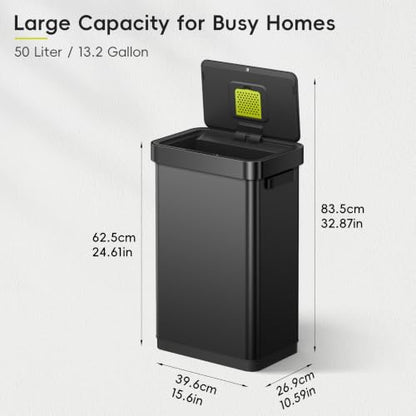 EKO Deluxe Mirage-T 50 Liter / 13.2 Gallon Touchless Rectangular Motion Sensor Trash Can or Recycling Bin, Matte Black Stainless Steel Finish - size: Deluxe Mirage-T 50 liter - Matte Black