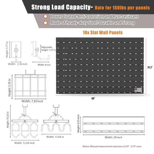Wall Rack System - Aluminium Heavy-Duty Tactical Storage - color: Black(Full), size: Full