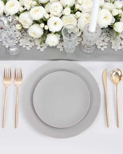 32pcs Light Grey Plastic Plates Reusable for Outdoor BBQ Camping - color: Light Drey