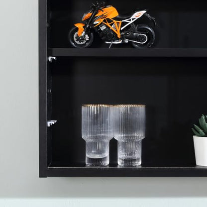 HOMCOM 5-Tier Wall Mounted Display Cabinet Glass Doors Black - color: Black