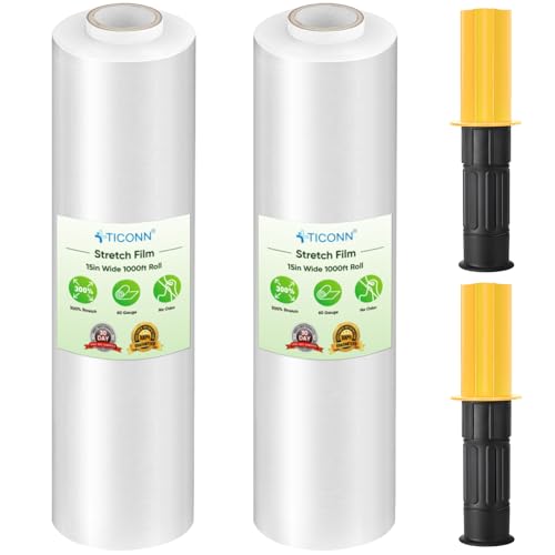 TICONN Stretch Wrap Roll, 15 in x 1000 ft Plastic Wrap for Moving Furniture - style: 15''-2PK