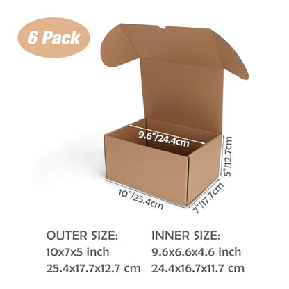 10x7x5 inch Cardboard Shipping Box, Set of 6 Packaging Boxes, Brown - color: Brown, size: 10x7x5 inch 6 Pack
