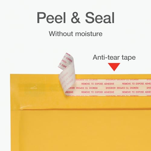 Quality Park Bubble Mailers, 4 x 8 Shipping Envelopes, Self-Seal, Small Kraft Padded Envelopes, Redi-Strip Peel Off Closure, 50 Per Box (QUA85928) - size: 4 x 8