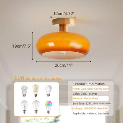 Orange Glass Close to Ceiling Light Fixtures Gold Flush Mount Light - color: Flush-Orange2
