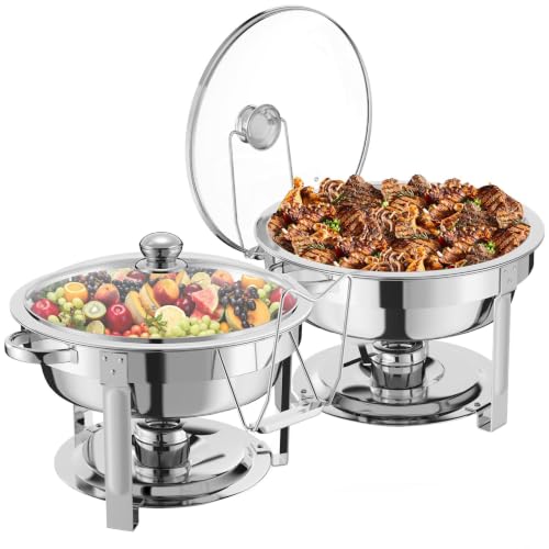 2 Packs 8QT Round Chafing Dish for Buffet Set,Glass Lid, Silver - color: Silver-002