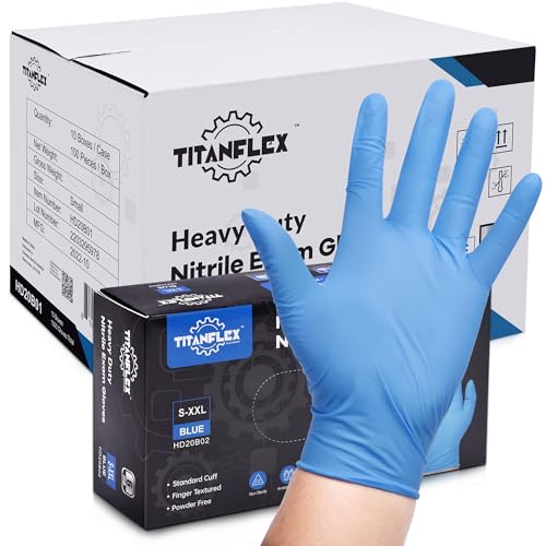 TitanFlex Nitrile Exam Gloves, Blue, 6-mil, Heavy Duty Nitrile Gloves, Mechanic Disposable Gloves, Latex Free, Powder Free - color: Blue - Small - Case of 1000