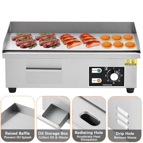 Takywep 21" Commercial Electric Griddle, Stainless Steel Countertop Griddle, Electric Flat Top Grill With Shovel Brush, Restaurant Teppanyaki Grill Cooking Equipment, Temperature Control 50°C - 300°C - size: 21 x 12 In