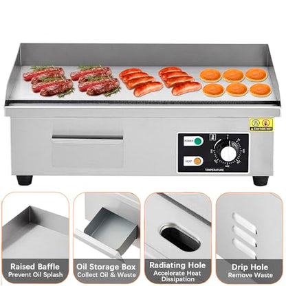 Takywep 21" Commercial Electric Griddle, Stainless Steel Countertop Griddle, Electric Flat Top Grill With Shovel Brush, Restaurant Teppanyaki Grill Cooking Equipment, Temperature Control 50°C - 300°C - size: 21 x 12 In