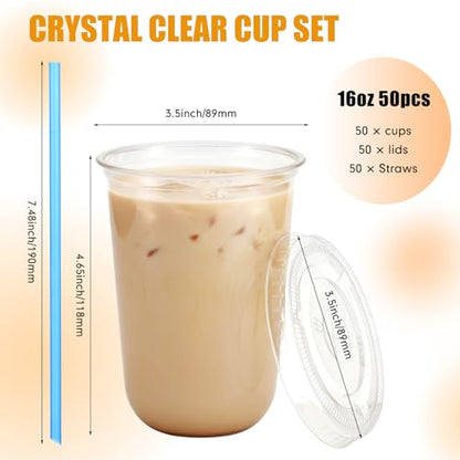 Ziliny 50 Pack 16 oz Plastic Cups with Lids Straws Iced Coffee, Blue - color: Blue, size: 16 oz