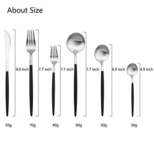 JASHII 18/10 Black Handle Flatware Silver Silverware Set 304 Stainless Steel Flatware Cutlery Set| 6-Piece Adaline Royal Modern Satin Finish| BEST Birthday Wedding Gift (Black Handle Matte Silver) - color: Black/Silver, size: Service for 1
