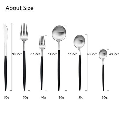 JASHII 18/10 Black Handle Flatware Silver Silverware Set 304 Stainless Steel Flatware Cutlery Set| 6-Piece Adaline Royal Modern Satin Finish| BEST Birthday Wedding Gift (Black Handle Matte Silver) - color: Black/Silver, size: Service for 1