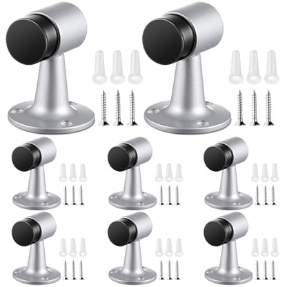 Yaocom 8 Pack Heavy Duty Floor Mounted Door Stop 3 in Aluminum Commercial Grade Door Stopper with Rubber Bumper & Stainless Steel Screws (Silver) - color: Sliver