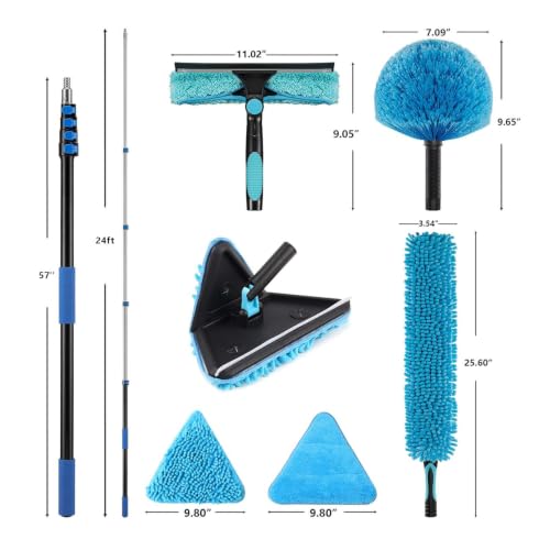 30ft Painted Wall Mop, 24ft Extension Pole, 3-in-1 Cleaning Kit - size: 24ft