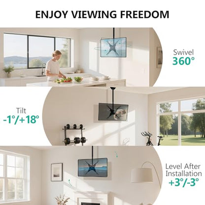 WALI Ceiling TV Mount for Most 26-65 inch LCD LED 4K TVs, up to 110 lbs - color: Black (400x400mm), size: 2.5 feet