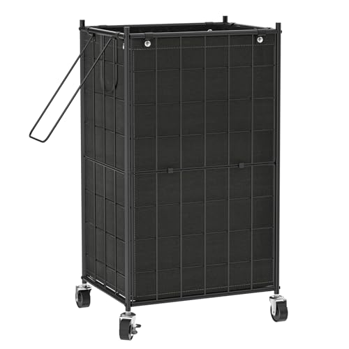 WOWLIVE Rolling Laundry Basket, Metal Wire Frame Laundry Hamper with Wheels - color: Black, size: 100l