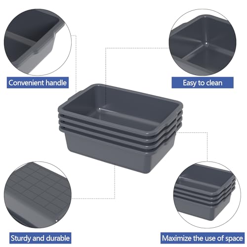 4-Pack 35 L Large Bus Tubs Restaurant, Commercial Bus Tub, Gray - size: 35 L without Lid
