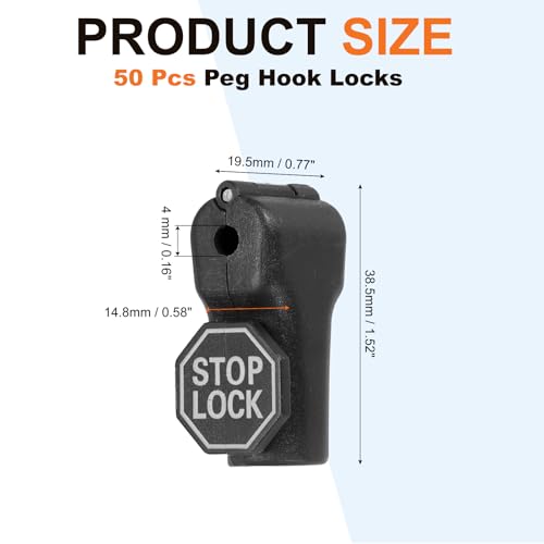 50Pcs Peg Hook Locks (4mm) PC Magnet Anti-Theft Pegboard Display Hook Locks Security Red Stop Tools, Fits Retail Shop/Shopping Center/Garage Tools, Black - color: Black, size: 4mm