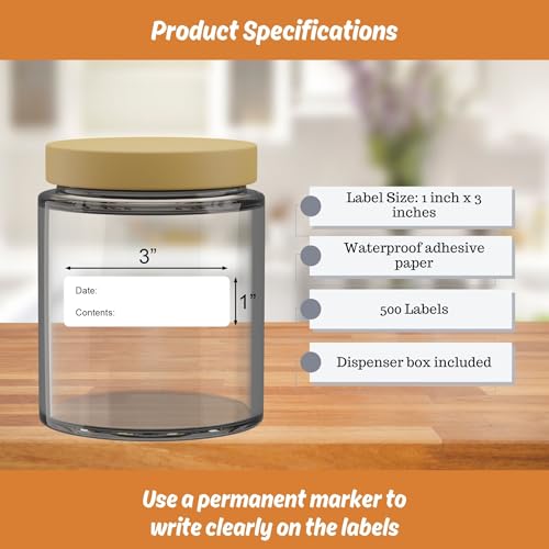 500 Waterproof Freezer Food Labels 1" x 3" Tear-Resistant Vinyl Stickers Writable Adhesive ID Tags in Dispenser Box for Meal Prep, Storage, Restaurant Use (Pack of 2) - size: 1" x 3" (Pack of 2)