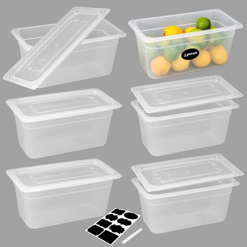 BIEAMA 6 Pack 1/3 Size 6" Deep Food Pans with Lids, Translucent - color: 1/3 Size, size: 6" Deep