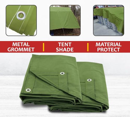 (4 Pack) 6' x 8' Green Canvas Tarp 12oz Heavy Duty Water Resistant - color: Green (4 Pcs), size: 6' x 8'
