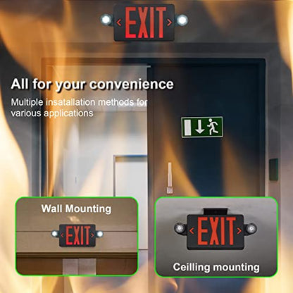 GZRUIYANG Black Housing Exit Sign With Emergency Lights Red, LED Exit Light With Battery Backup, UL 924 Certified, AC 120/277V, Commercial Lights Combo for Business - 4 Pack - color: Black Housing Red Letter, size: 4 Pack