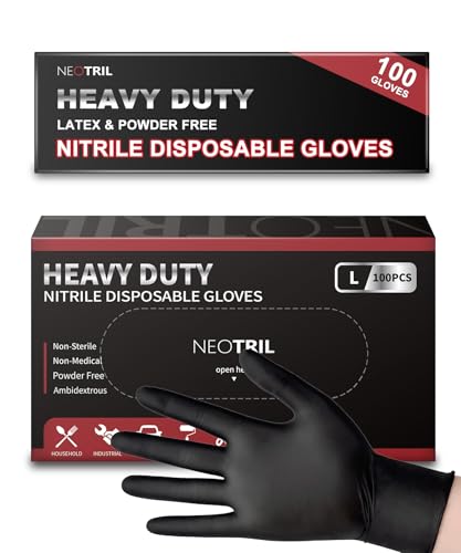 NEOTRIL 6 Mil Heavy Duty Black Nitrile Disposable Gloves, Latex Powder-Free, Textured Rubber Gloves for Cooking Mechanic - color: Black (Box of 100), size: Large