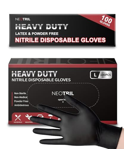 NEOTRIL 6 Mil Heavy Duty Black Nitrile Disposable Gloves, Latex Powder-Free, Textured Rubber Gloves for Cooking Mechanic - color: Black (Box of 100), size: Small
