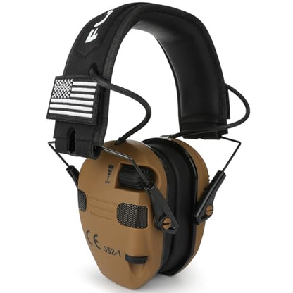 Electronic Ear Protection for Shooting with 5X Sound Amplification, Active Ear Protection for Gun Range, Gun Range Hearing Protection Muffs, NRR 26dB Noise Reduction Headphones for Hunting/Shooting - color: Coffee Brown