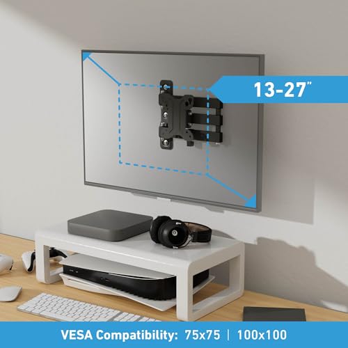 D-Line TV Wall Bracket for 13-27 Inch TVs, Tilt, Turn and Extend TV Wall Bracket with Spirit Level, Full Motion Monitor Mount - VESA 75x75mm - 100x100mm, Holds up to 55lbs