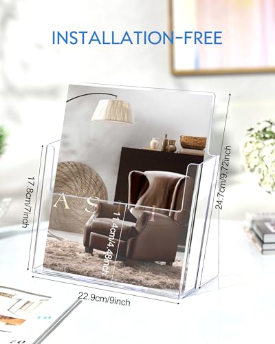 Brochure Holder 8.5 x 11, 4 Pack Flyer Holder for Real Estate, Acrylic Sign Holder, Clear Brochure Display Stand for Store Office, Magazine Holder for Pamphlet Literature Document Menu