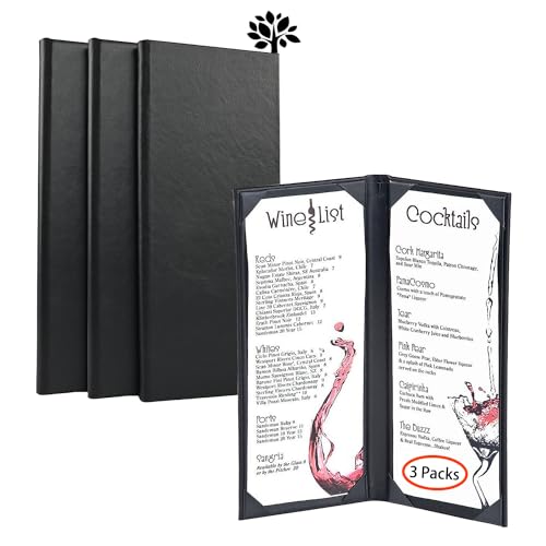 3 Packs of 4.25 x 11 inches Leather Menu Covers with Strong Wood Inside, 2 View Leather Menu Holder Book Style Double Fold Panel for Restaurant Coffee Bars Cocktail（4.25”x11” /2 Views/3 Pcs） - size: 4.25 x 11 inch/Book Style / 3PCS