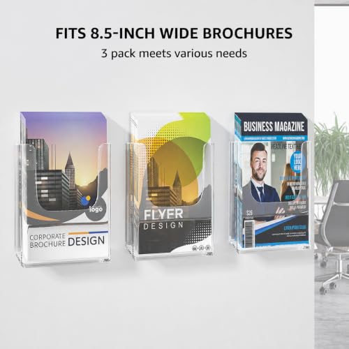KTRIO Brochure Holder 8.5 x 11 Wall Mounted, Magazine Flyer Holder, 3 Pack