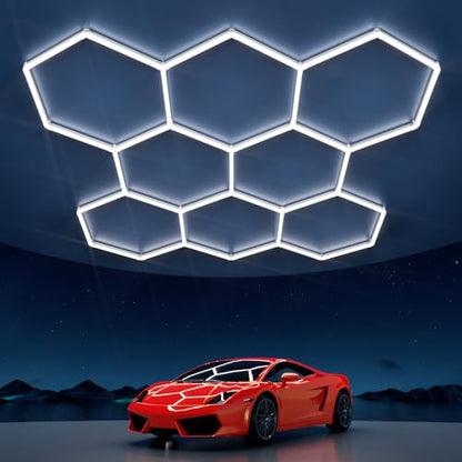 Hexagon Garage Lights: 245W 35 Pack 8 Grids LED Garage Lights - Easy Install 6500K Super Bright Honeycomb Light for Warehouse, Car Detailing Shop, Exhibition Hall, Gym - size: 8 HEX