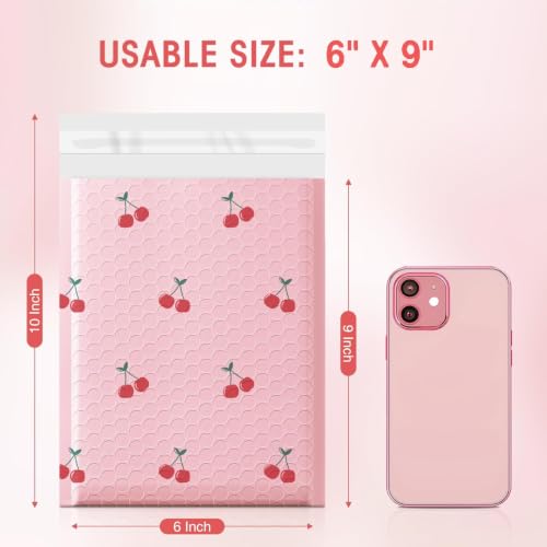 Cozymood 6x10" Bubble Mailers 100 Pack Cherry Pattern Pink Padded Envelopes - color: Cherry, size: 6x10" 100PC