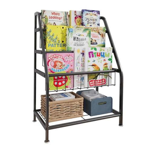 aboxoo Kids Bookshelf Todder Freestanding for Children Room 18 inches Small Toddler Bookcase Toy Organizer Play Black Stable Bookcase Bookstore Library Book Unit Storage for Small Place,Black - color: Black, size: Small