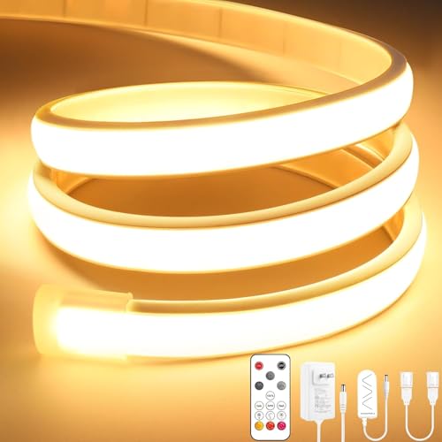 Lamomo COB LED Strip Lights Pro, 32.8Ft Warm White Dimmable Self-Adhesive Led Rope Light with Remote, Flexible Cuttable Waterproof 3000K Silicone Neon Tape Lights for Bedroom, Indoor, Outdoor,Cabinet - color: Warm White, size: 32.8Ft
