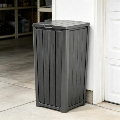 Fancyango Resin Outdoor Trash Can with Lid, 30 Gallon, Black - color: Black, size: 30 Gallon