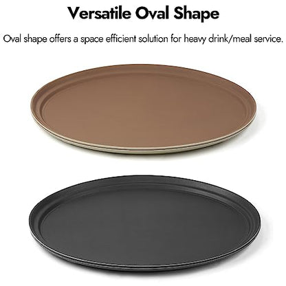 CURTA 2-Pack Restaurant Grade Non-Slip Tray, NSF, Oval 24-Inch x 29-Inch, Plastic Rubber Lined Round Serving Tray, Black - color: Black-oval, size: 29 Inch x 24 Inch x 1 Inch