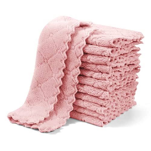 UMANI 12 Pack Microfiber Cleaning Cloths Reusable Textured Cleaning Rags - color: Pink