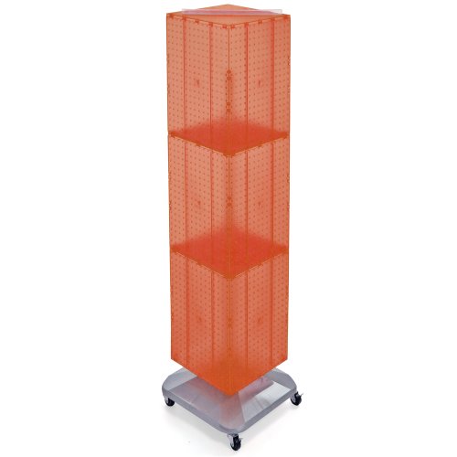 Azar Displays 701465-ORG FOUR-SIDED PEGBOARD TOWER FLOOR DISPLAY ON REVOLVING WHEELED BASE. PANEL SIZE: 14"W X 60"H, Orange - color: Orange