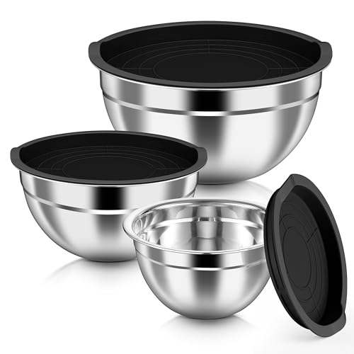 HaWare Mixing Bowls with Airtight Lids, 6-Piece Stainless Steel Salad Bowls - color: Black, size: Airtight Lids