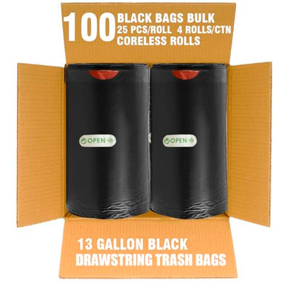 BEIDOU-PAC 13 Gallon Trash Bags Drawstring, 100 Count Bulk, Black & Unscented Garbage Bags, Multi-purpose Tall Kitchen Trash Bags Can Liners for Business Home Commercial and Industrial - style: 13 Gallon |100 Count