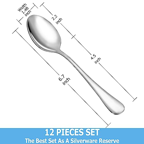 12 Piece Teaspoons Set,Food Grade Stainless Steel Tea Spoons,Durable Small Spoon,Metal Dessert Spoon,Spoons Silverware for Home,Kitchen or Restaurant,Mirror Polished & Dishwasher Safe,6.7-Inch - color: Silver