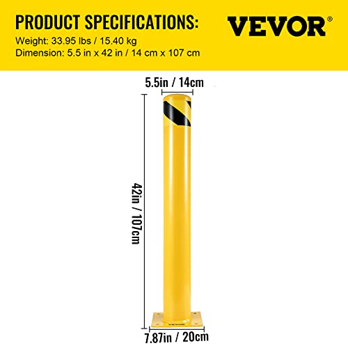 VEVOR Safety Bollard, 42 Inch Height Bollard Post, 5.5 Inch Diameter Steel Pipe Safety Bollard Post, Yellow Steel Bollard, Steel Safety Bollard with 8 Anchor Bolts, Perfect for Traffic-Sensitive Area - size: 42’’Hx5.5''D