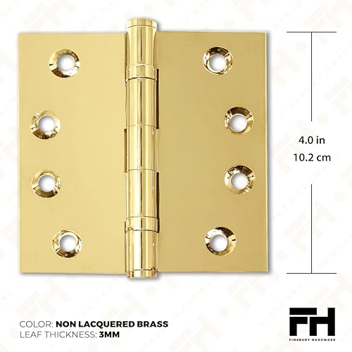 Solid Brass Door Hinge Heavy Duty Ball Bearing Polished Tarnish Aged Patina Gold 4x4 Inch with Decorative Tips - Set of 24 Hinges (Non Lacquered Brass) - color: Unlacquered Brass